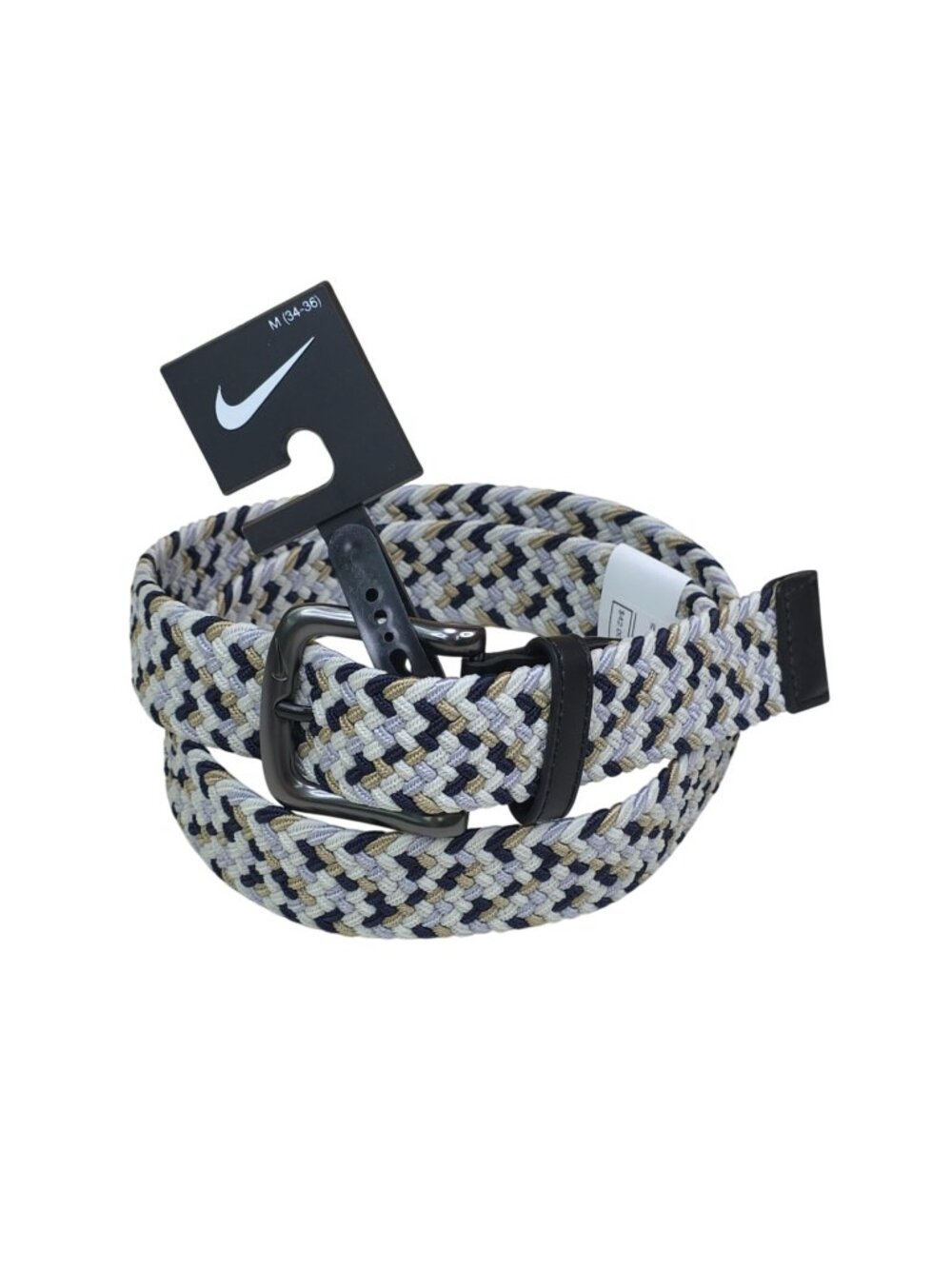 Nike Braided Stretch Golf Belt M 34-36 Multi-Color Metal Buckle White Tan Blue